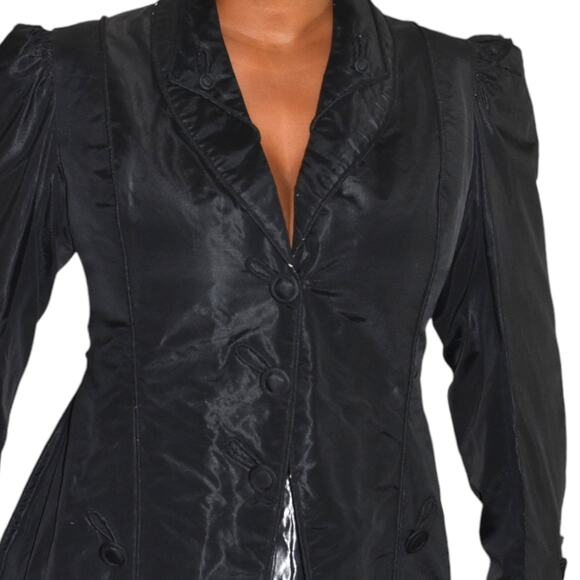 Antique Victorian Silk Blazer Jacket Black Coat Handmade Tailored Custom Small - Picture 4 of 16